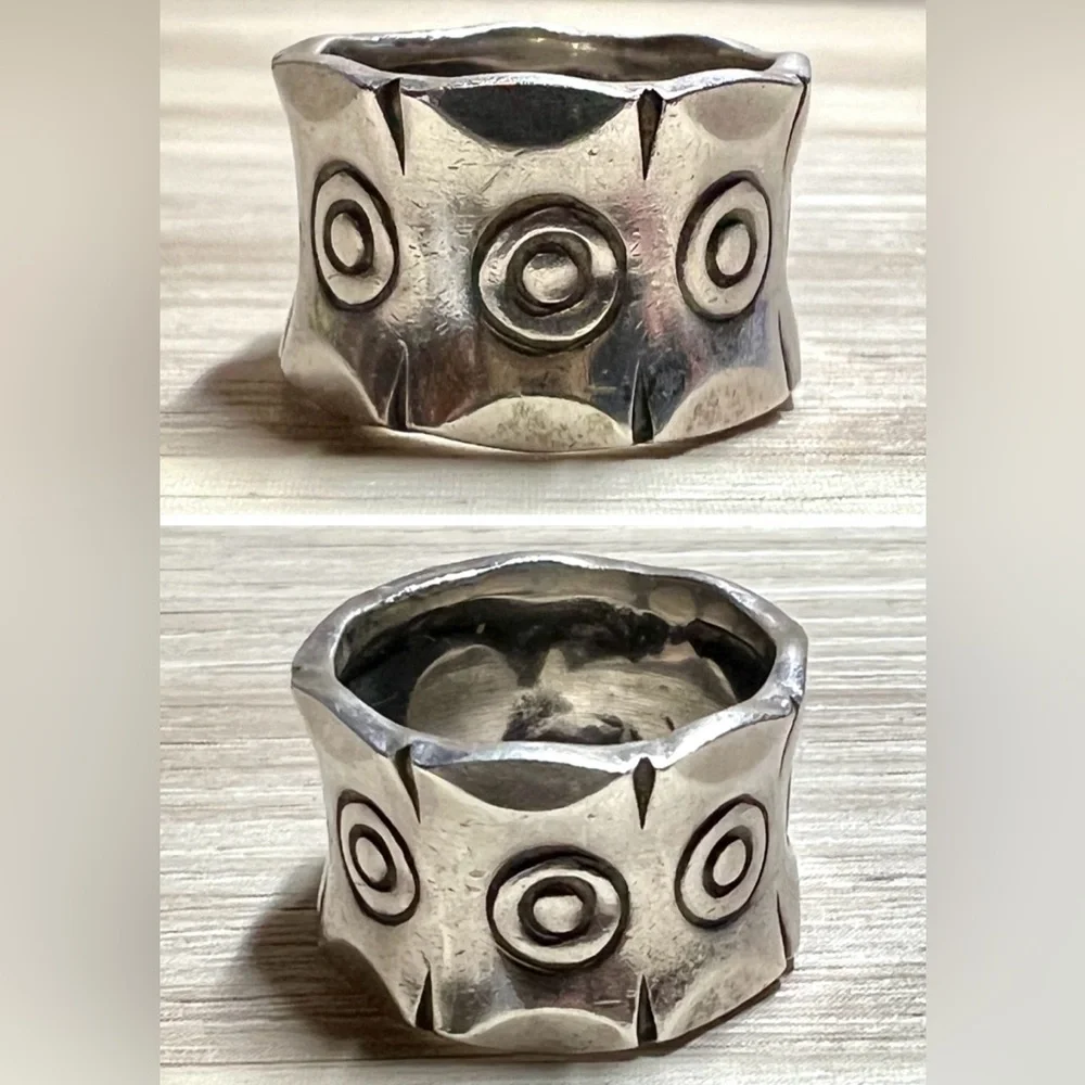 Vintage Handmade Sterling Silver Abstract Geometric Eternity Band Ring, Size 6